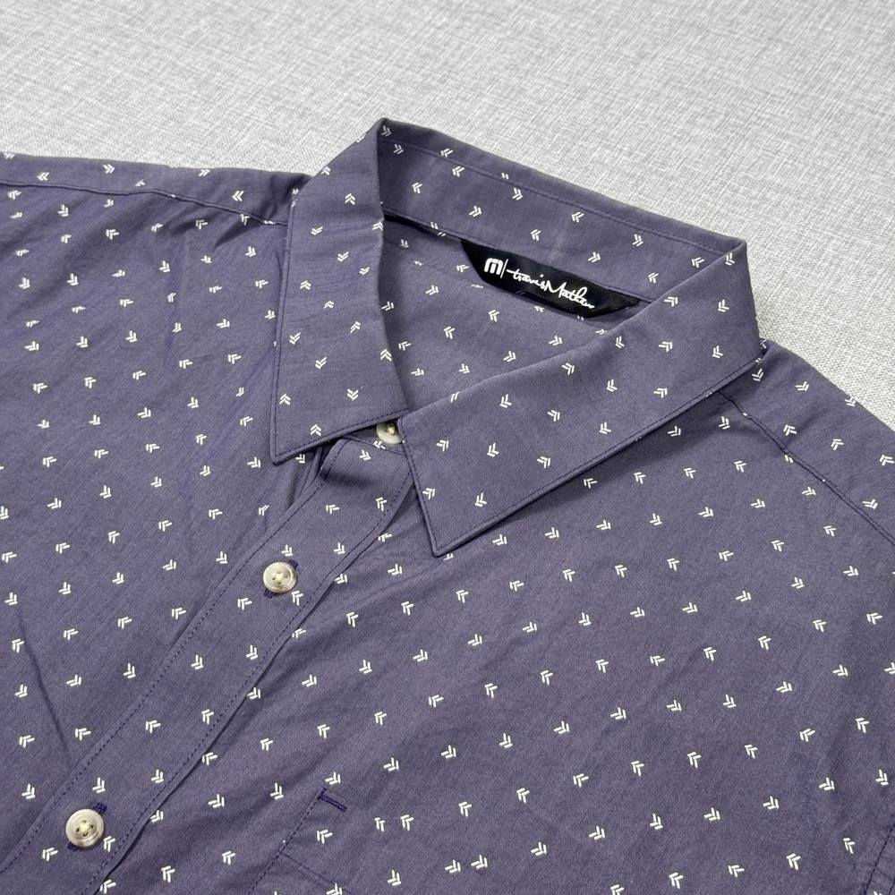 Travis Mathew Button-Up Shirt Mens XL Purple Graphic Print Short Sleeve Golf